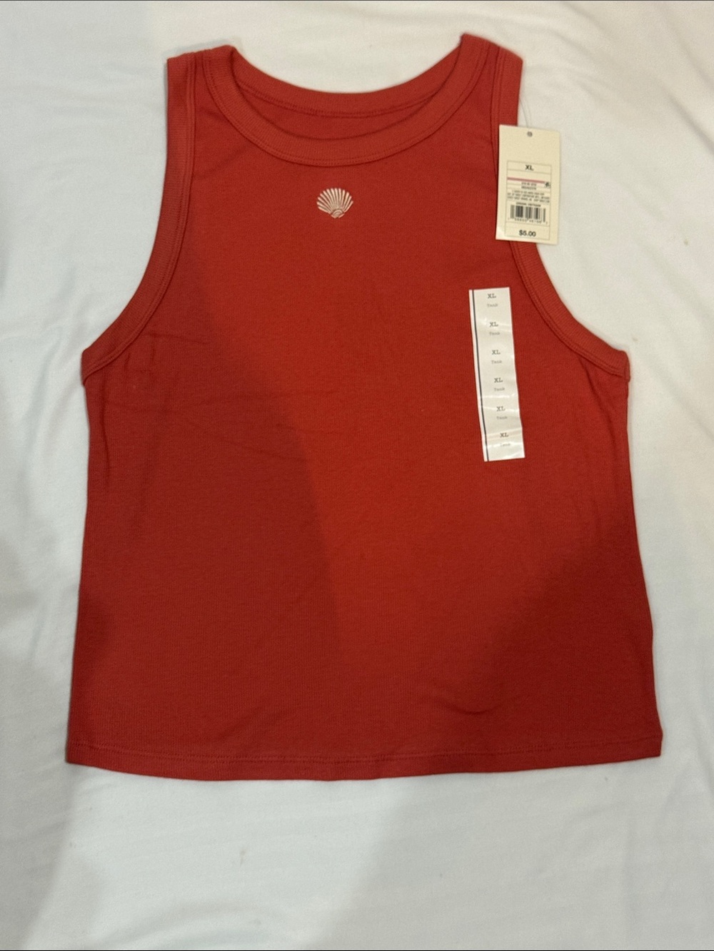 a new day Coral-Red Tank Top with Shell Motif